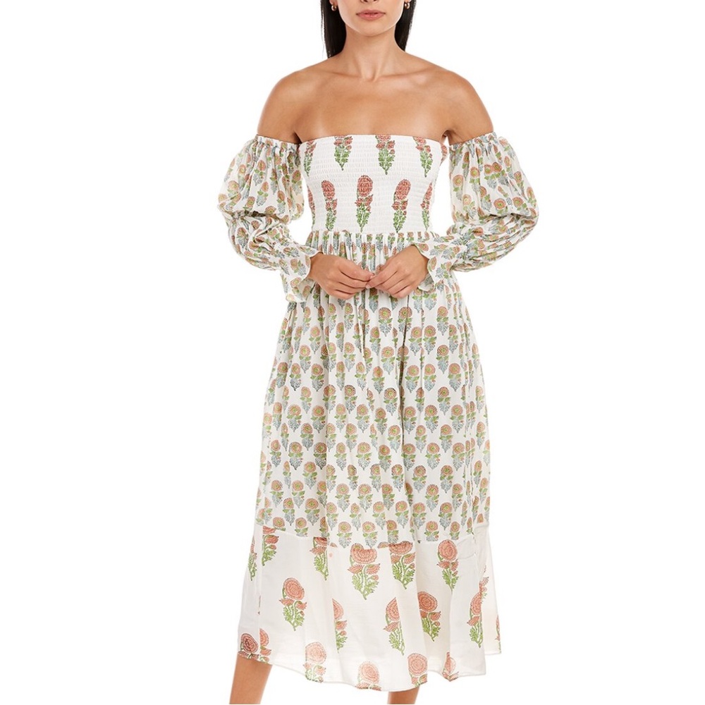 Ash & Eden Saira Midi Dress in White Multicolor, Size XSmall, New with T…